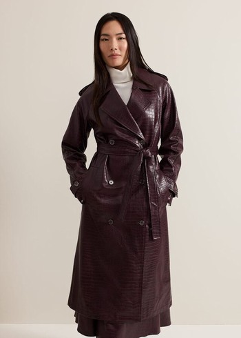 Phase Eight Carla Croc Pu Trench Coats Burgundy Canada | BJNADF-480